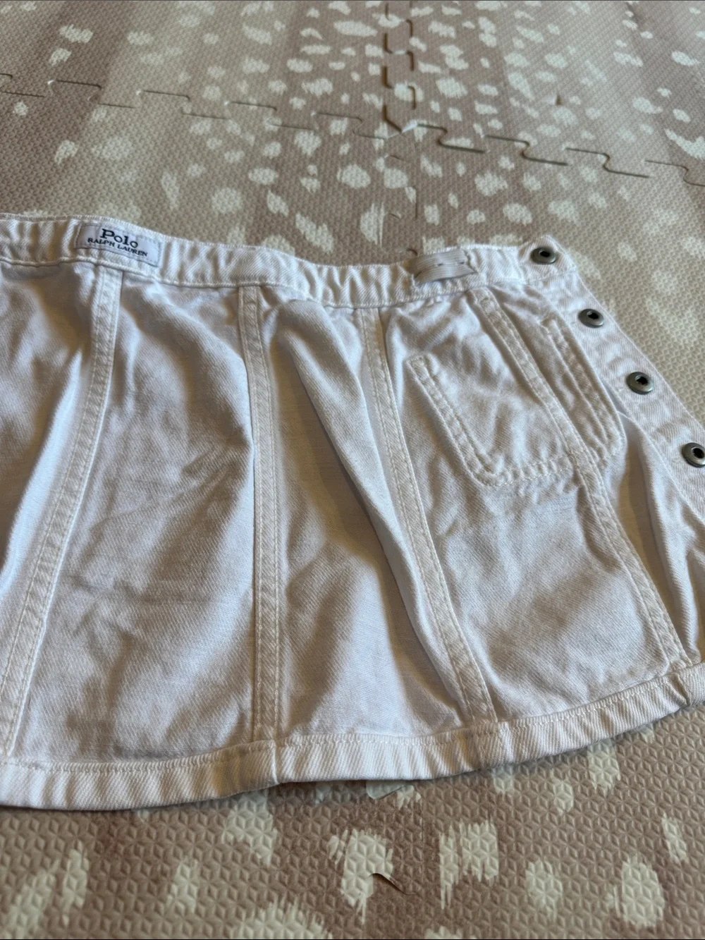 Polo Ralph Lauren Girls White Cotton Denim Snap Front Mini Skirt Size 5